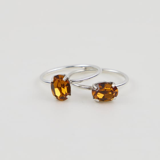 Image of BAGUE PAULA  ORANGE AMBRE PLAQUEE ARGENT