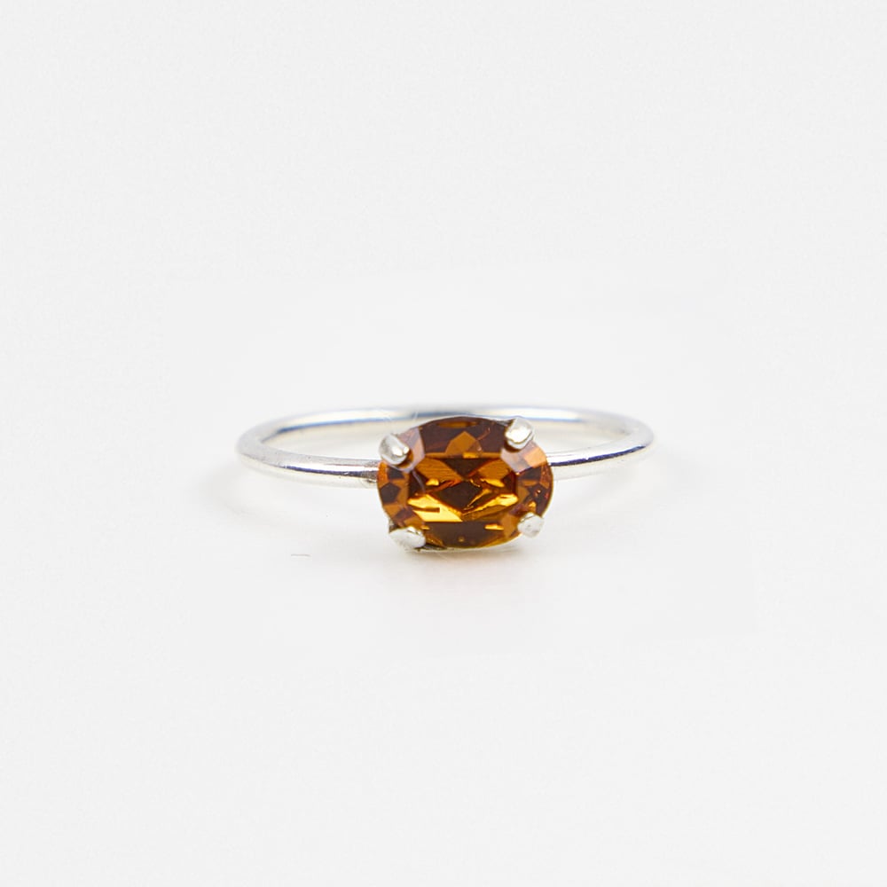 Image of BAGUE PAULA  ORANGE AMBRE PLAQUEE ARGENT