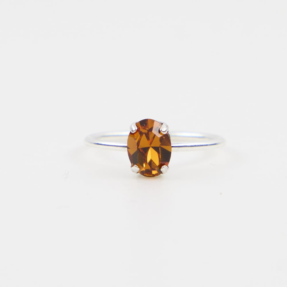 Image of BAGUE PAULA  ORANGE AMBRE PLAQUEE ARGENT