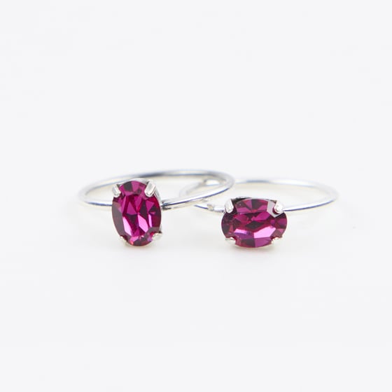 Image of BAGUE PAULA  ROSE FUCHSIA PLAQUEE ARGENT