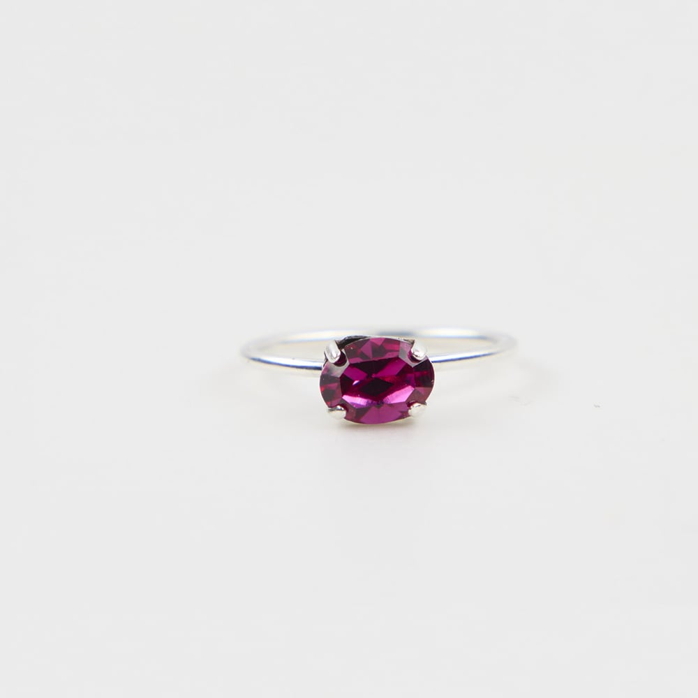 Image of BAGUE PAULA  ROSE FUCHSIA PLAQUEE ARGENT