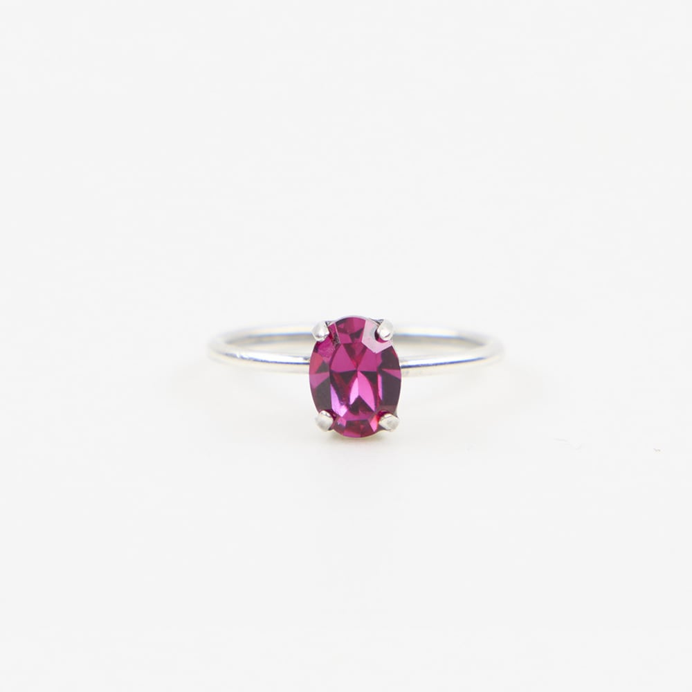 Image of BAGUE PAULA  ROSE FUCHSIA PLAQUEE ARGENT