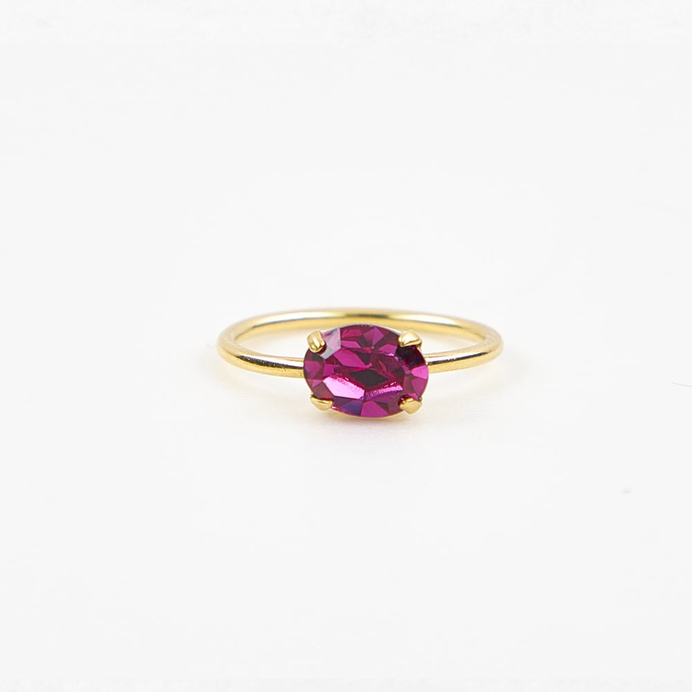 Image of BAGUE PAULA  ROSE FUCHSIA PLAQUEE OR