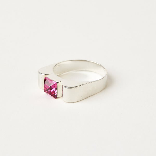 Image of BAGUE ROMY ARGENT MASSIF ROSE FUCHSIA
