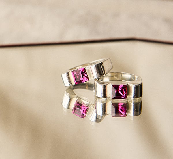 Image of BAGUE ROMY ARGENT MASSIF ROSE FUCHSIA