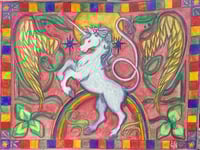 Image 1 of Unicorn and Clover Watercolor and Graphite Original Painting