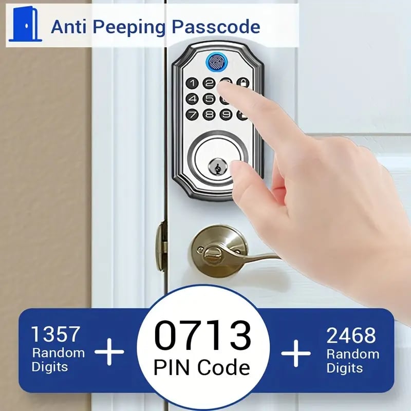 Fingerprint Smart Deadbolt Lock - Backlit Keypad, Auto Lock, Voice Prompt, Long Battery Life