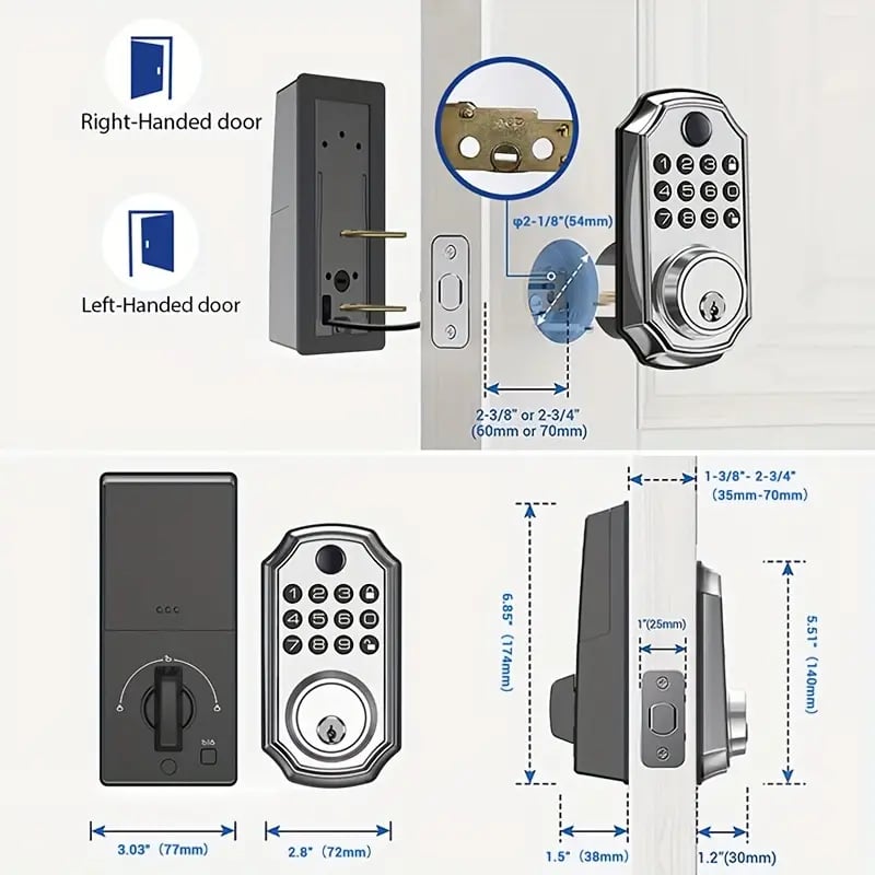 Fingerprint Smart Deadbolt Lock - Backlit Keypad, Auto Lock, Voice Prompt, Long Battery Life