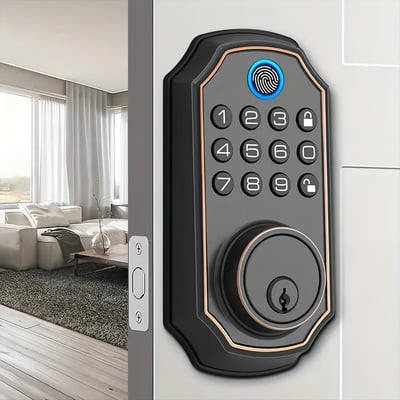 Fingerprint Smart Deadbolt Lock - Backlit Keypad, Auto Lock, Voice Prompt, Long Battery Life