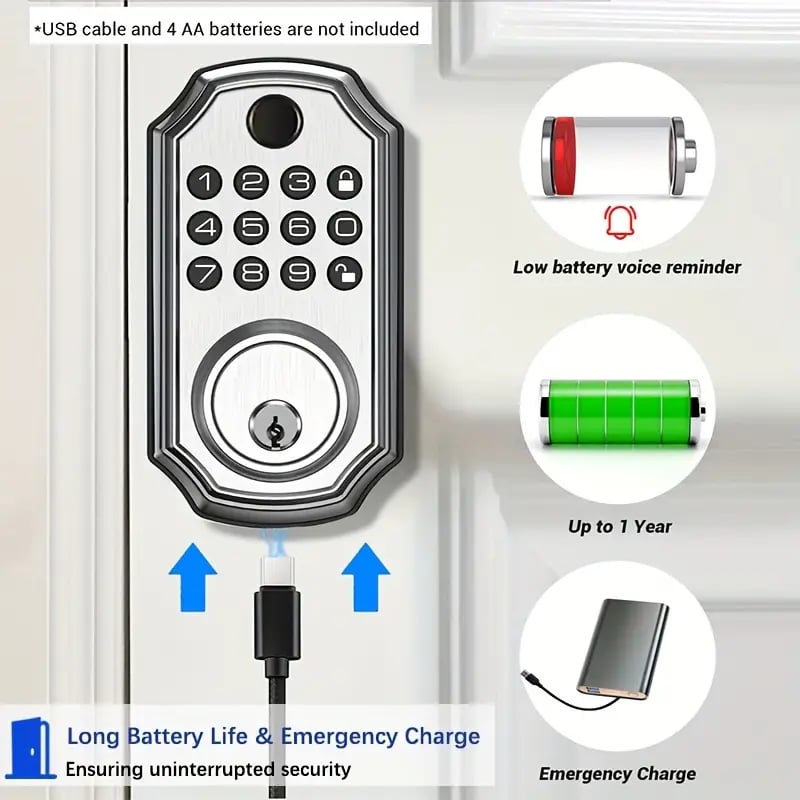Fingerprint Smart Deadbolt Lock - Backlit Keypad, Auto Lock, Voice Prompt, Long Battery Life