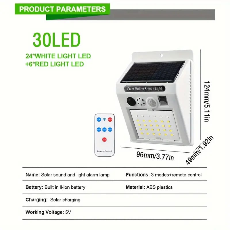 Solar Security Light Alarm - Waterproof PIR LED Motion Sensor, 129dB Loud Siren, Outdoor Use