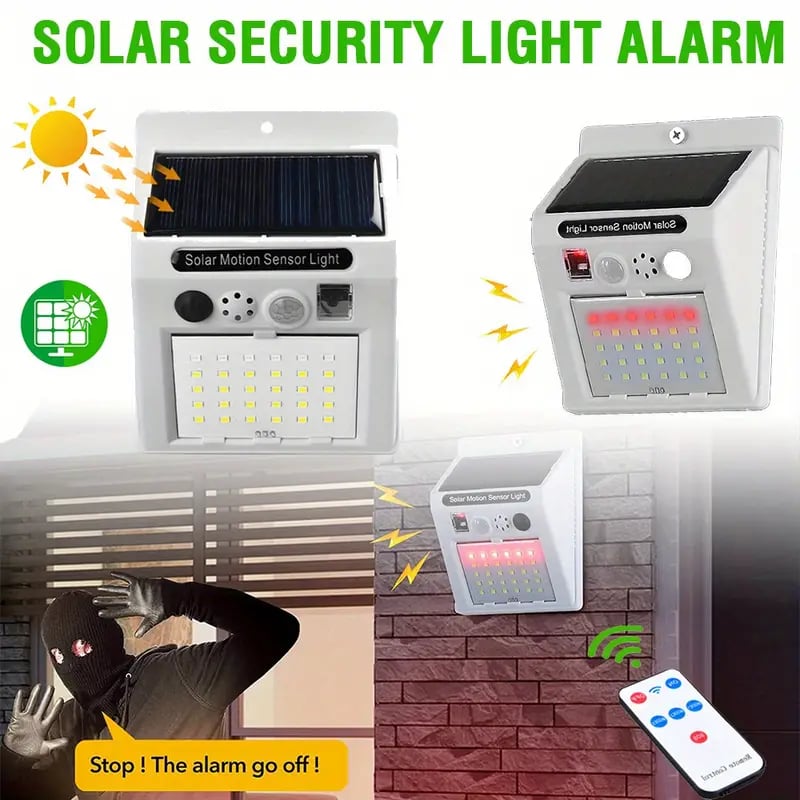 Solar Security Light Alarm - Waterproof PIR LED Motion Sensor, 129dB Loud Siren, Outdoor Use