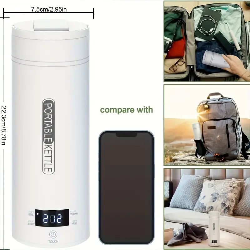 Portable Electric Travel Kettle - Stainless Steel, 16.91oz, Auto Shut-off, 4 Preset Heating Settings