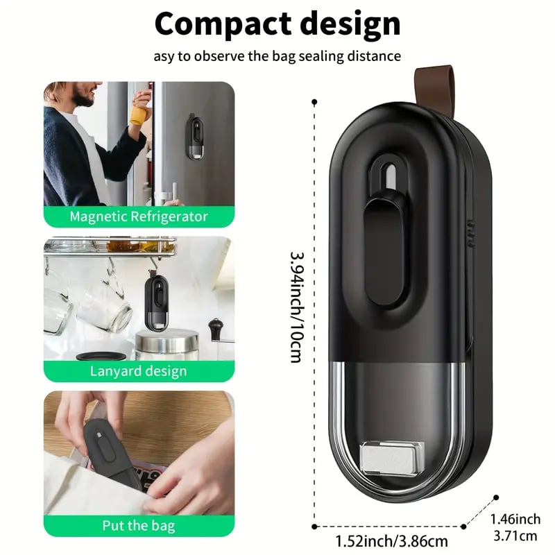 Mini Vacuum Sealer - 2-in-1 Heat Sealer & Cutter, Portable Thermal Sealer for Plastic Bag Storage