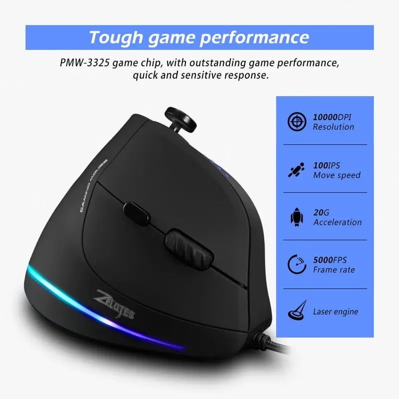 Master C18 Rocker Vertical Gaming Mouse - Wired E-sports Mouse, Custom Macro Programming