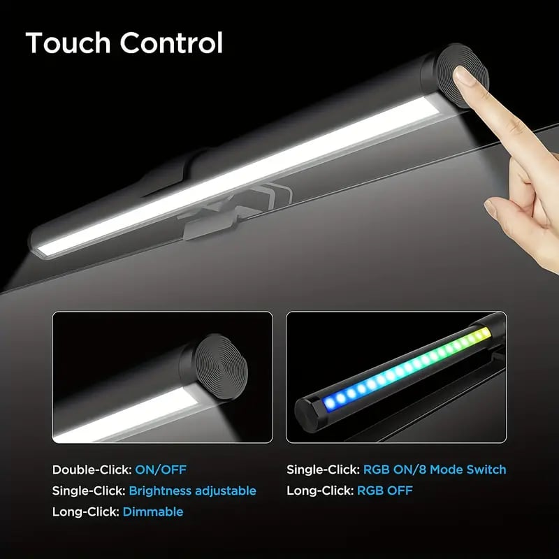 USB Monitor Light - RGB Gaming LED, Touch Control, Stepless Dimming, Eye Protection, Space-Saving