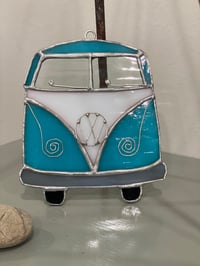 Stained Glass Vintage VW Bus-Aqua Blue