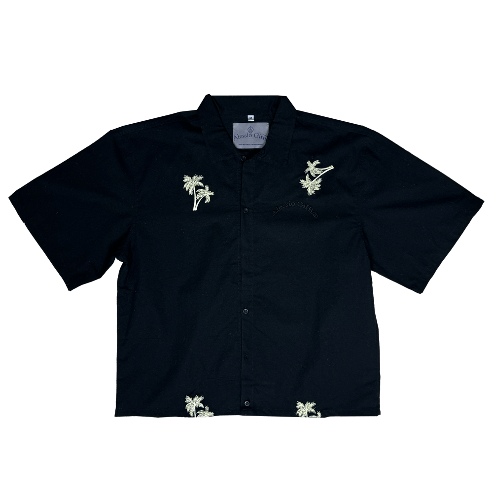 Image of linen palm shirt - black