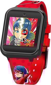 Accutime Miraculous Ladybug Kids Red Educational Learning Touchscreen Smart Watch Toy for Girls, Boy