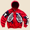 REWORKED CRACKED 3D PUFF SKELETON RED BROWN BLUE ZIPHOODIE SIZE M