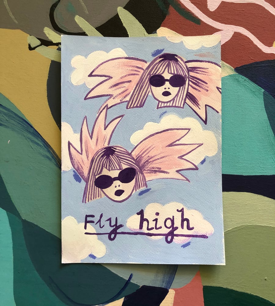 Image of "fly high" gouache painting 