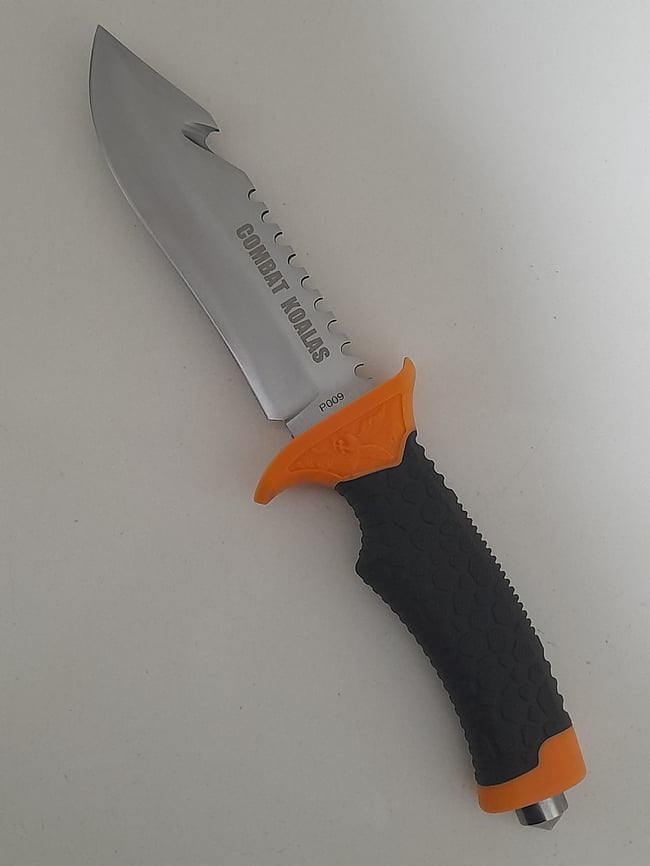 Survival Fixed Knife with Saw Rope Cutter Glass Breaker Non-Slip Handle Camping Black Nylon Sheath