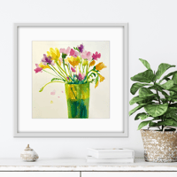 Image 2 of Freesias in a green vase