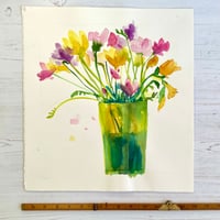 Image 3 of Freesias in a green vase