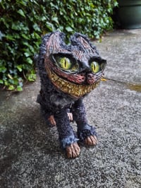 Image 2 of Wuss Puss Coraline Inspired Cat. Alternative doll. Large Green Glass eyes and The Cheshire Cat Grin.