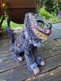 Image 3 of Wuss Puss Coraline Inspired Cat. Alternative doll. Large Green Glass eyes and The Cheshire Cat Grin.