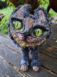Image 4 of Wuss Puss Coraline Inspired Cat. Alternative doll. Large Green Glass eyes and The Cheshire Cat Grin.