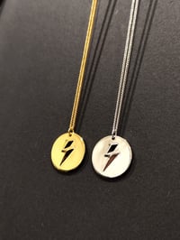 Image 1 of Silver 3D Lightning Bolt Circular Pendant and Chain (925 Silver)