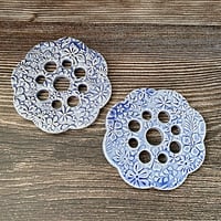 Image 1 of Blue Embossed Ceramic Flower Arranging Frogs (large)