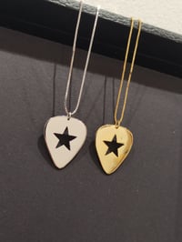 Image 2 of Gold Guitar Pick Star Pendant and Box Chain (925 Silver)