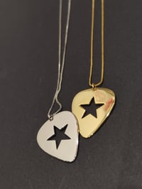 Image 10 of Gold Guitar Pick Star Pendant and Box Chain (925 Silver)