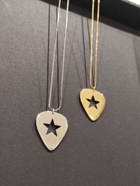 Image 11 of Gold Guitar Pick Star Pendant and Box Chain (925 Silver)