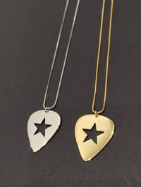 Image 12 of Gold Guitar Pick Star Pendant and Box Chain (925 Silver)