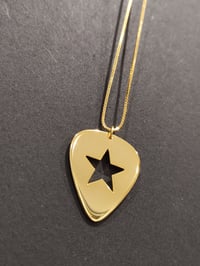 Image 1 of Gold Guitar Pick Star Pendant and Box Chain (925 Silver)