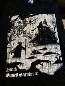 Image of WOODEN STAKE Black Caped Carnivore T-SHIRT size XL