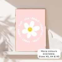 Image 1 of Affirmation Daisy With Coloured Background Print.