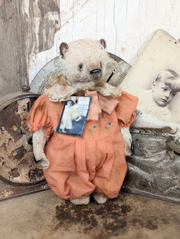 Image of 7" size Vintage Shabby Style teddy bear in vintage dolly dress romper by Whendi's Bears