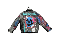 Image 2 of Custom Made hand painted Y2K Hanzi hand chain skull multi color 100% leather bomber jacket