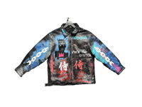 Image 1 of Custom Made hand painted Y2K Hanzi Basquiat chain skull multi color 100% leather bomber jacket