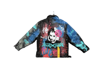 Image 2 of Custom Made hand painted Y2K Hanzi Basquiat chain skull multi color 100% leather bomber jacket