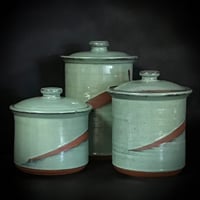 Image 2 of Large Handmade Copper Green Stoneware Canister Set by Bruen Pottery