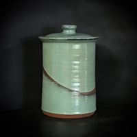 Image 5 of Large Handmade Copper Green Stoneware Canister Set by Bruen Pottery