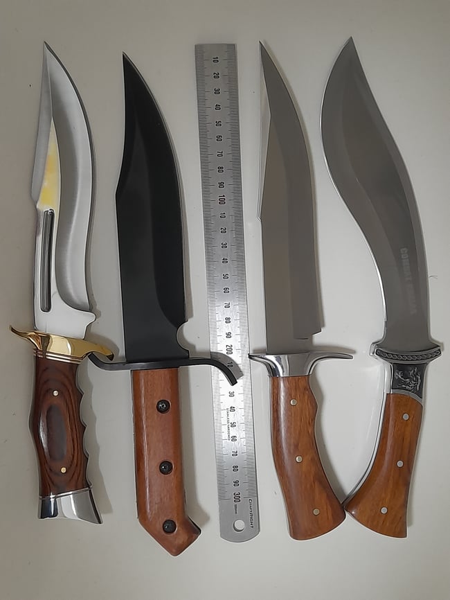 SET 4 Knives - Kukri Heavy Duty Hunting Knife , 3 Bowie Knives with Leather and Nylon Sheath