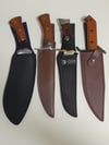 SET 4 Knives - Kukri Heavy Duty Machete Hunting Knife , 3 Bowie Knives with Leather and Nylon Sheath