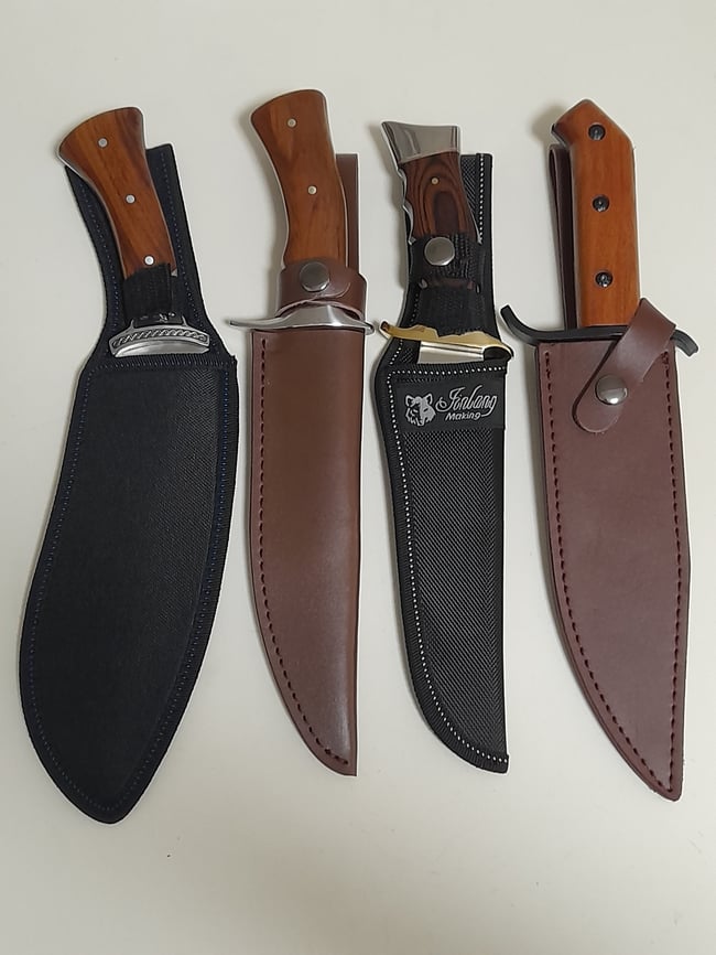SET 4 Knives - Kukri Heavy Duty Hunting Knife , 3 Bowie Knives with Leather and Nylon Sheath