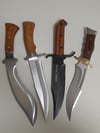 SET 4 Knives - Kukri Heavy Duty Machete Hunting Knife , 3 Bowie Knives with Leather and Nylon Sheath